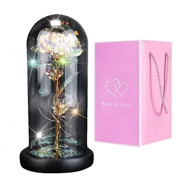 Örök kristály rózsa, üvegkupolával