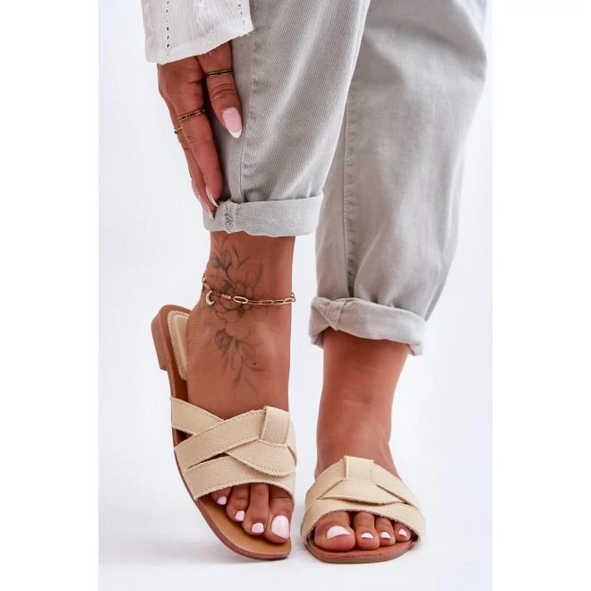 Bézs színű papucs, fonott, nőknek