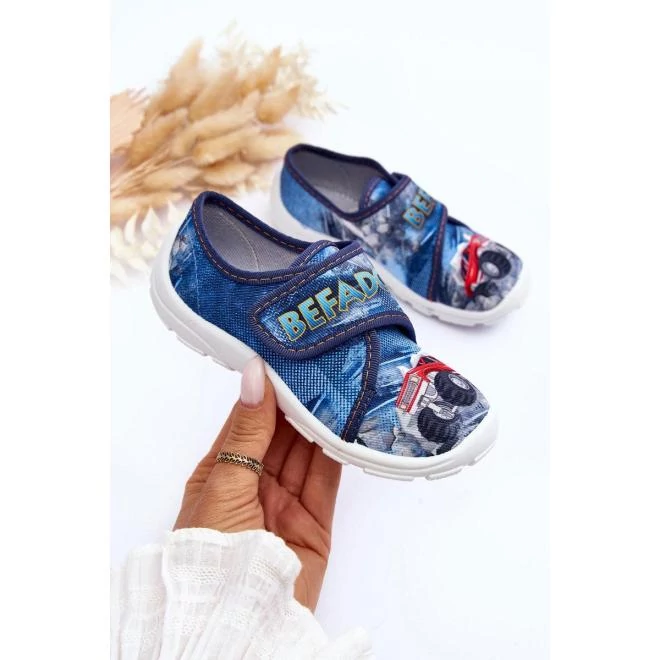 Kék, mintás papucs, fiúknak