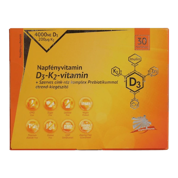 D3-K2-vitamin és szerves nyomelem komplex Prebiotikummal - Napfényvitamin, 30 db-os