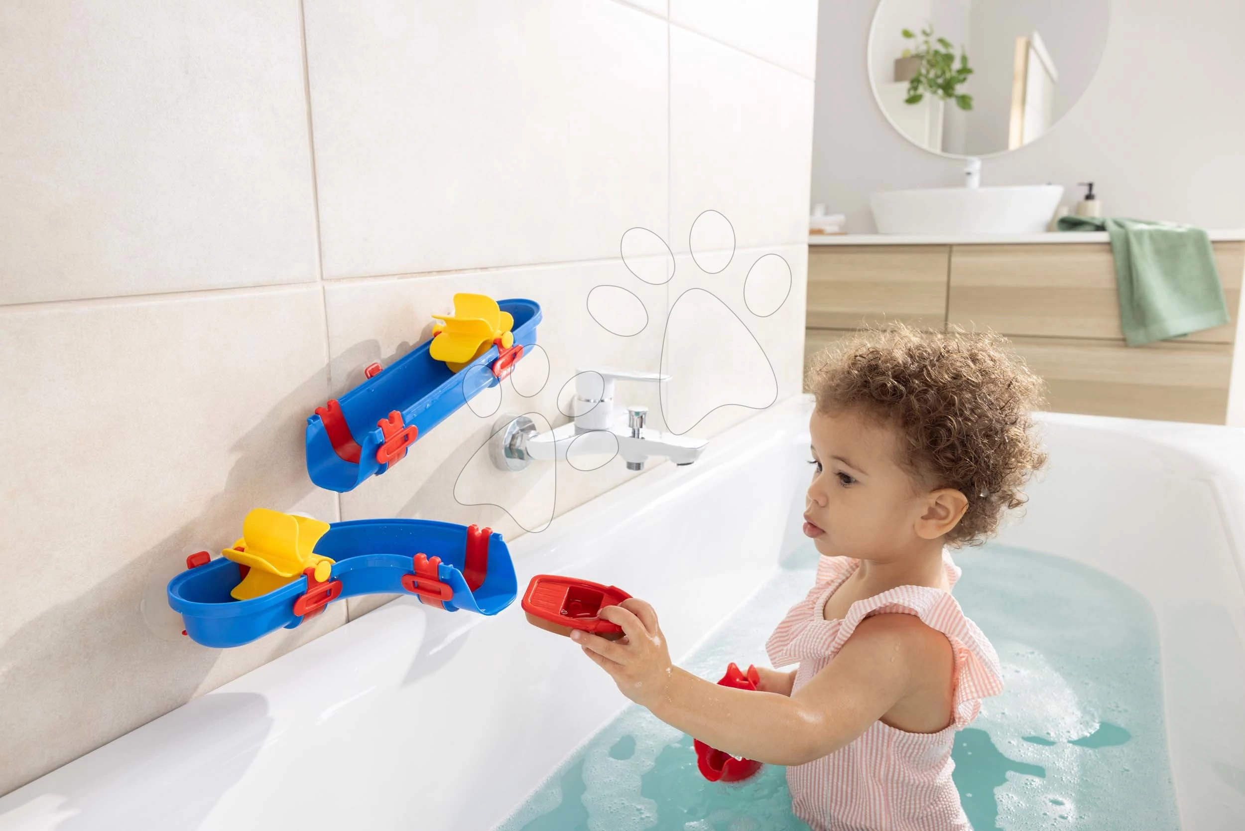 Vízi pálya fürdőkádba Cascade Sploshy AquaPlay 24 darabos  Lotte kacsa figurával a csónakban és locsolókanna 18 hó-tól