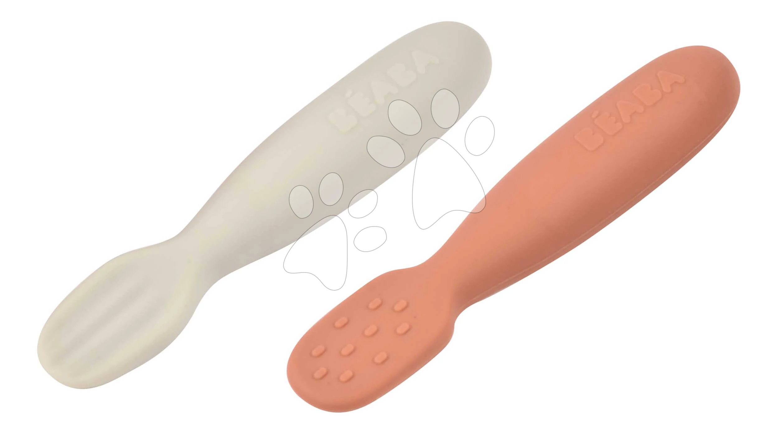 Ergonomikus gyakorlókanalak Silicone Pre-Spoons Terracotta Velvet Grey Beaba szilikonból önálló étkezéshez 2 db 4 hó-tól BE913579