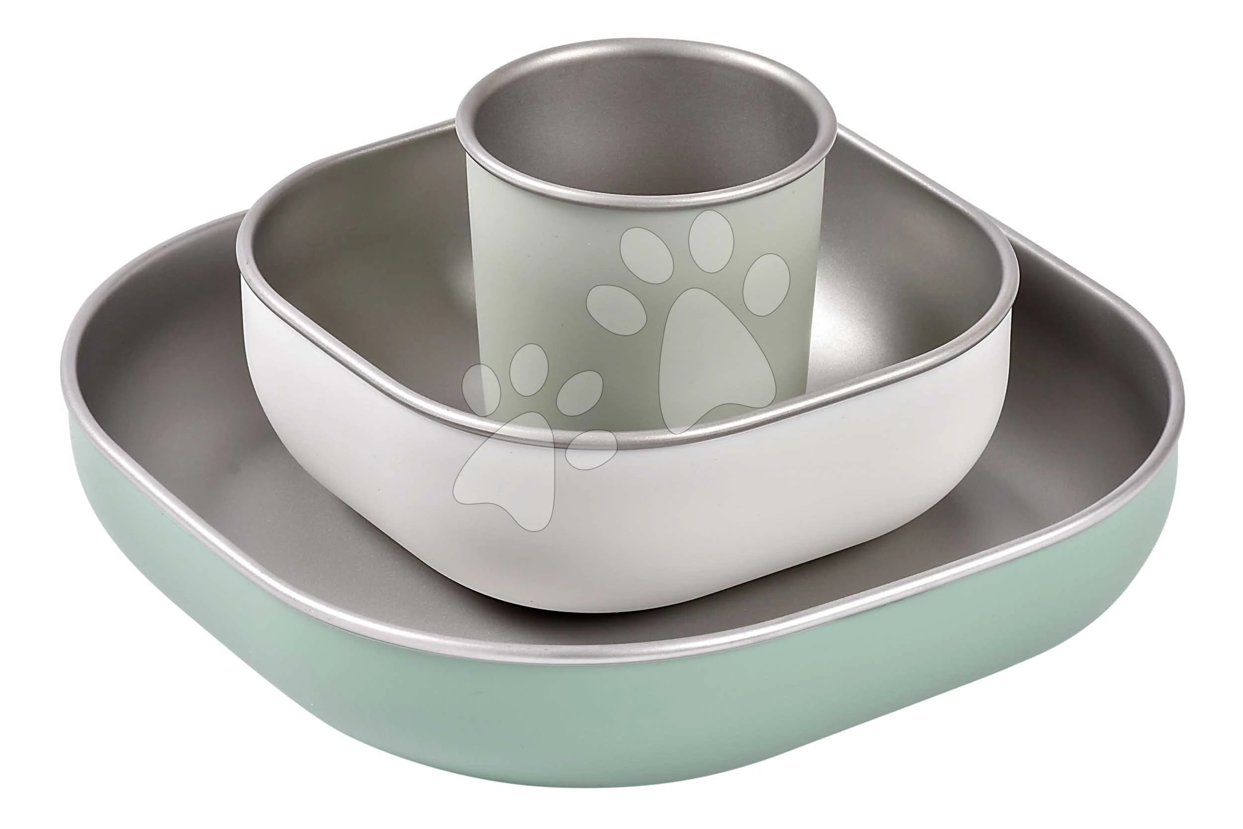 Étkészlet Stainless Steel Meal Set Sage Green Beaba rozsdamentes acélból 3 részes zöld 4 hó-tól BE913583