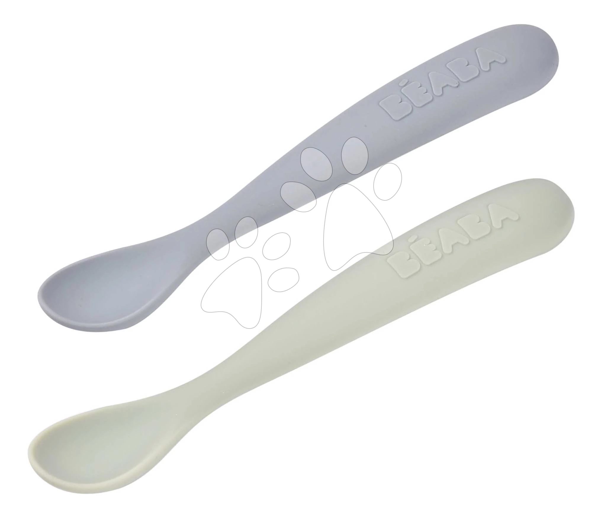 Első gyakorló kanalak First Age Silicone Spoons Nature Duo Beaba szilikonból önálló étkezéshez praktikus tárolóban 2 db zöldes-kék 4 hó-tól BE913600