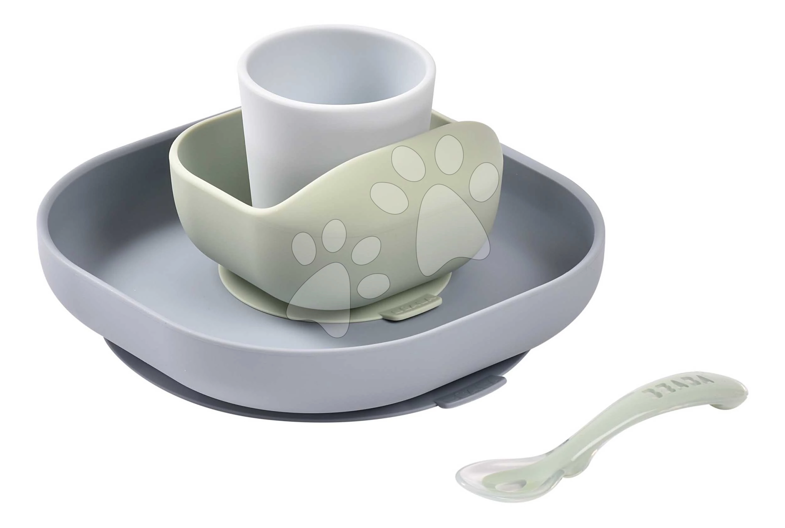 Étkészlet Silicone Meal Set Pebble Beaba szilikonból 4 részes zöldes-szürke 4 hó-tól BE913608