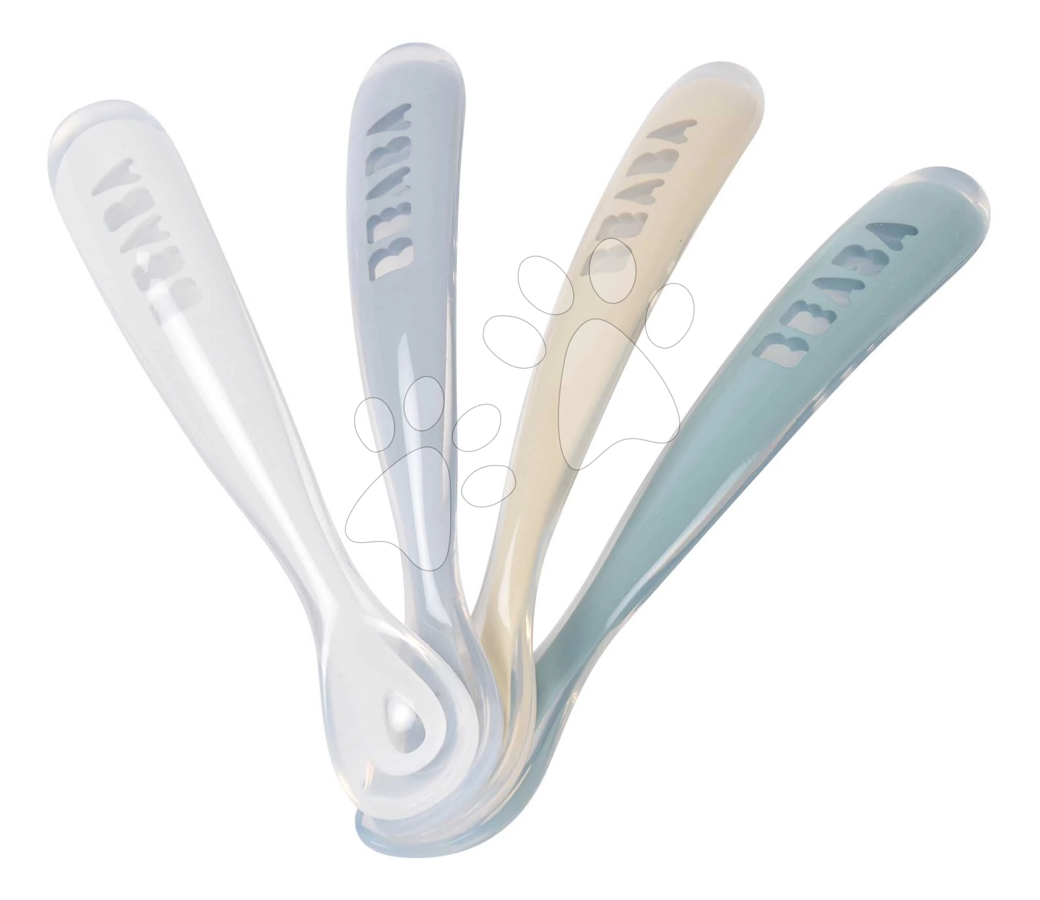 Első gyakorló kanalak First Age Silicone Spoons Pebble Cloud Blue Baltic Blue Clay Set Beaba szilikonból önálló étkezéshez 4 db 4 hó-tól BE913623