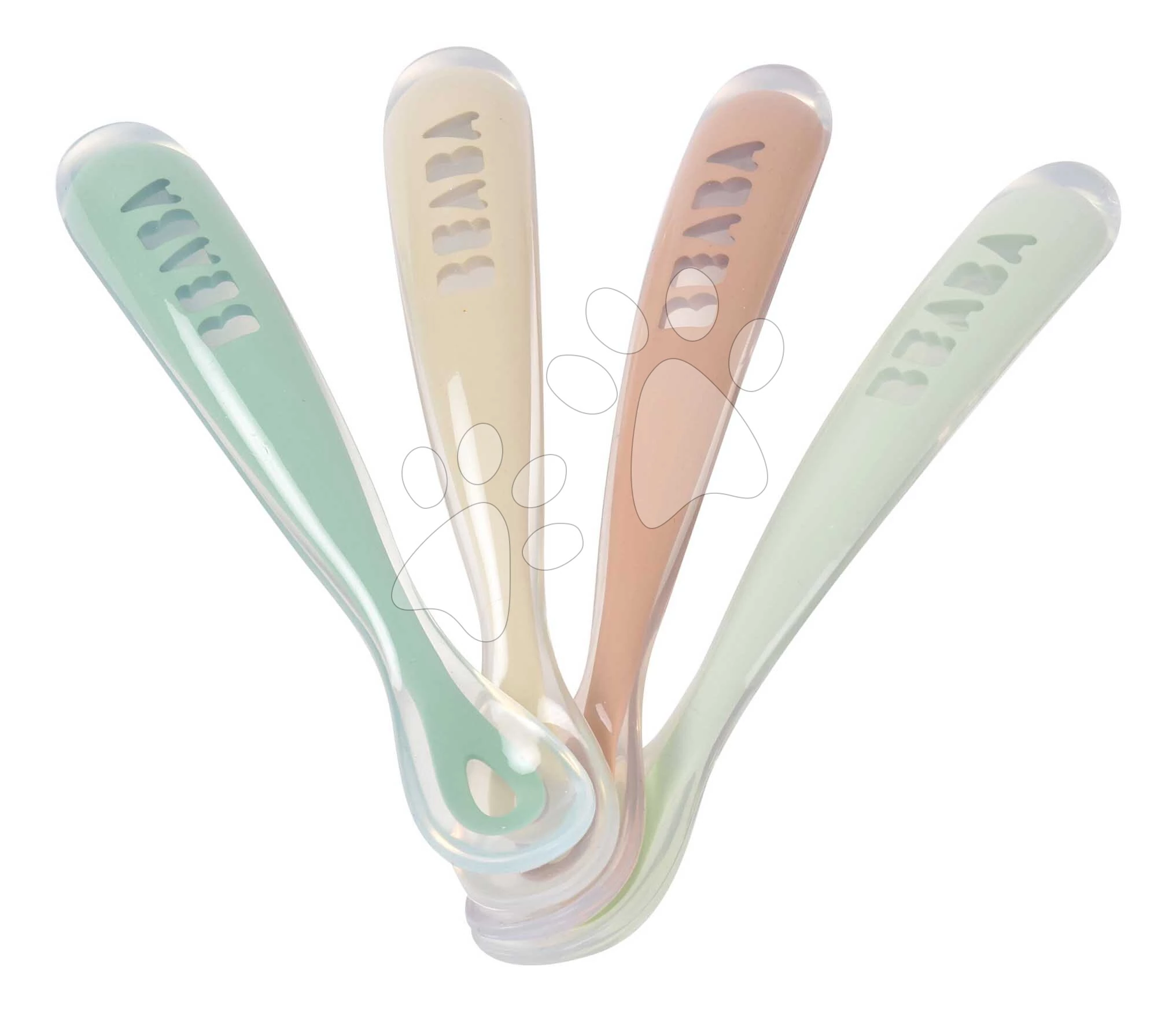 Első gyakorló kanalak First Age Silicone Spoons Natural Set Beaba szilikonból önálló étkezéshez 4 db 4 hó-tól BE913625