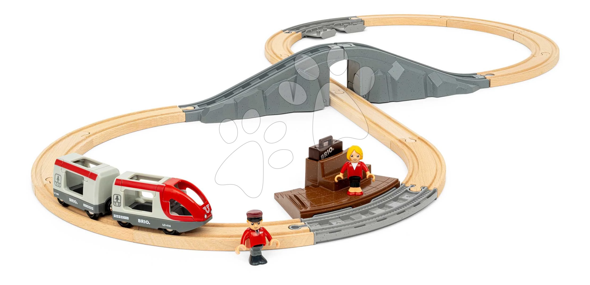 Fa vonatpálya Kezdőszett Starter Travel Train Set BRIO személyvonattal peronnal és 2 figurával 22 részes 3 évtől BRIO0790