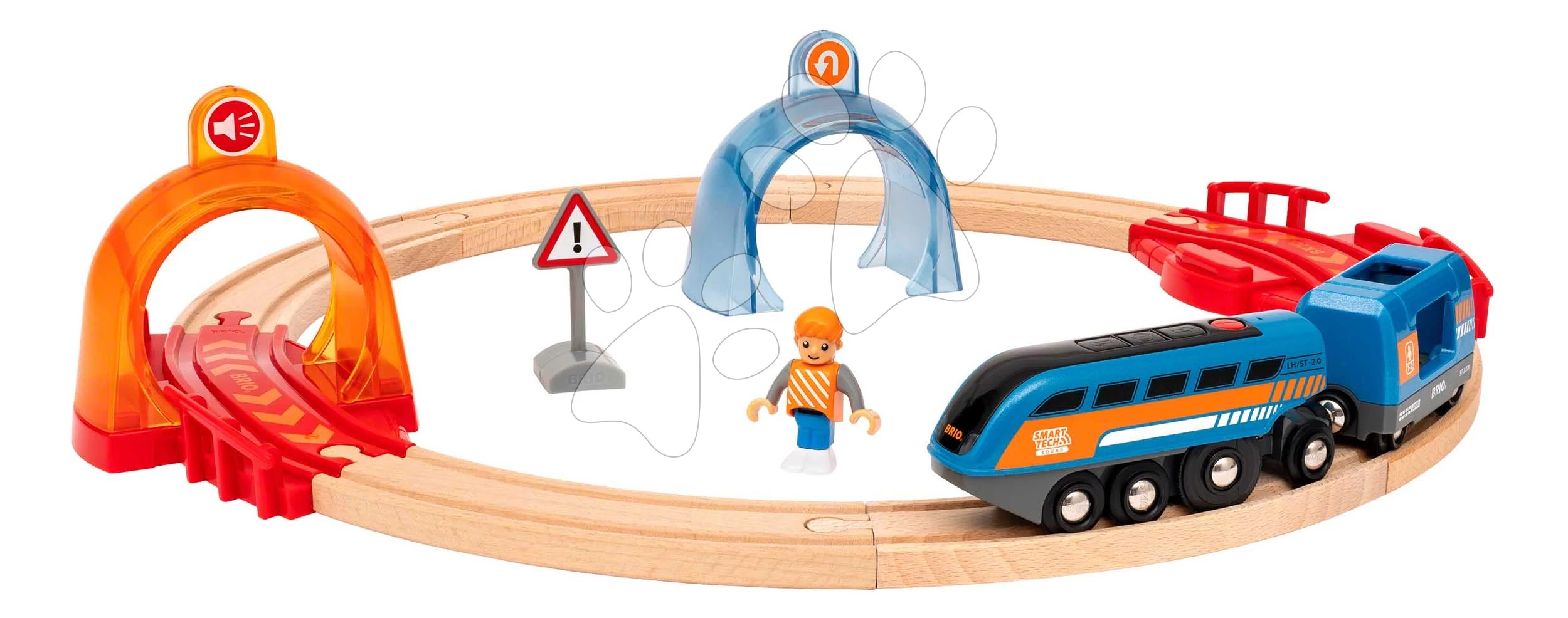 Fa vonatpálya interaktív alagúttal World Train Set Smart Tech Sound Action Tunnel BRIO 14 részes és alkalmazásra csatlakoztatható elektronikus vonat hangrögzítéssel 3 évtől BRIO9741