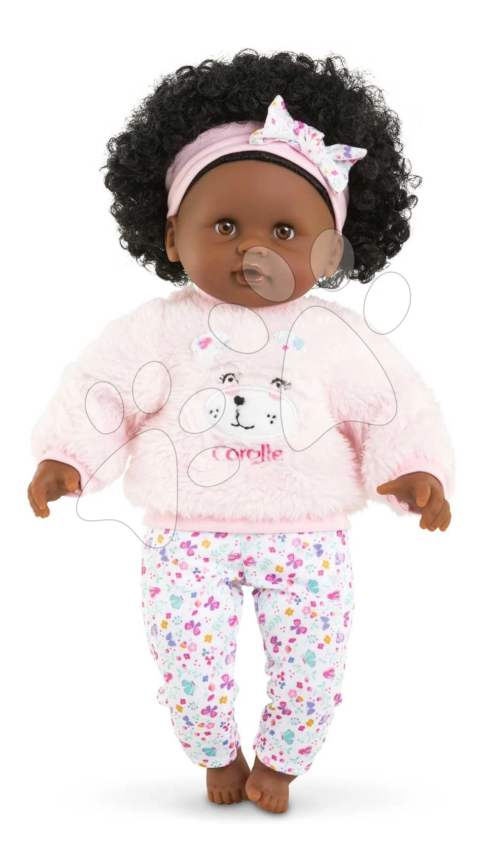 Játékbaba Bébé Calin Caroline Mon Premier Poupon Corolle barna pislogó szemekkel és 2 kiegészítővel 30 cm 18 hó-tól