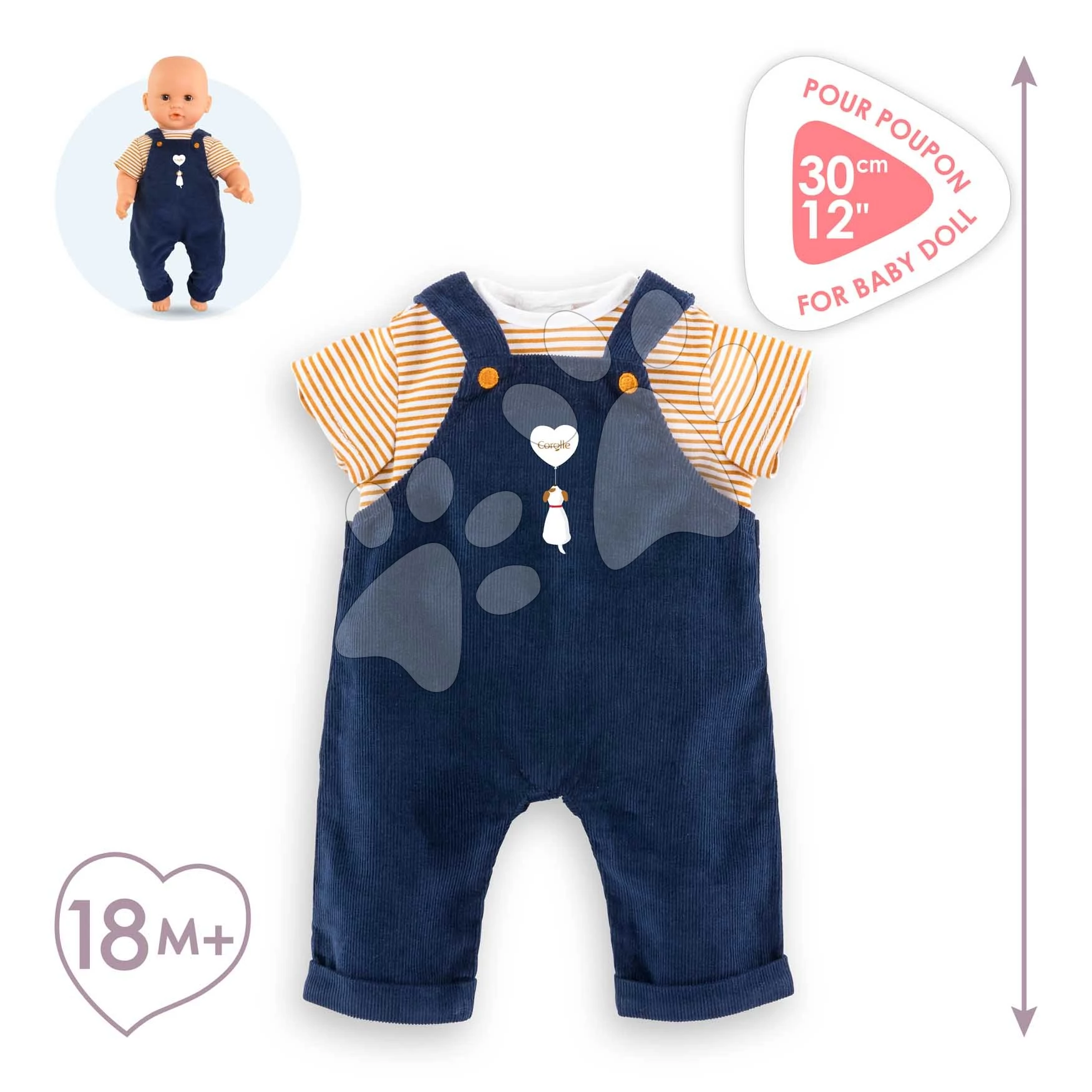 Póló és overál játékbabára T-shirt & Navy Blue Overall Mon Premier Poupon Corolle 30 cm babának 18 hó-tól CO111190