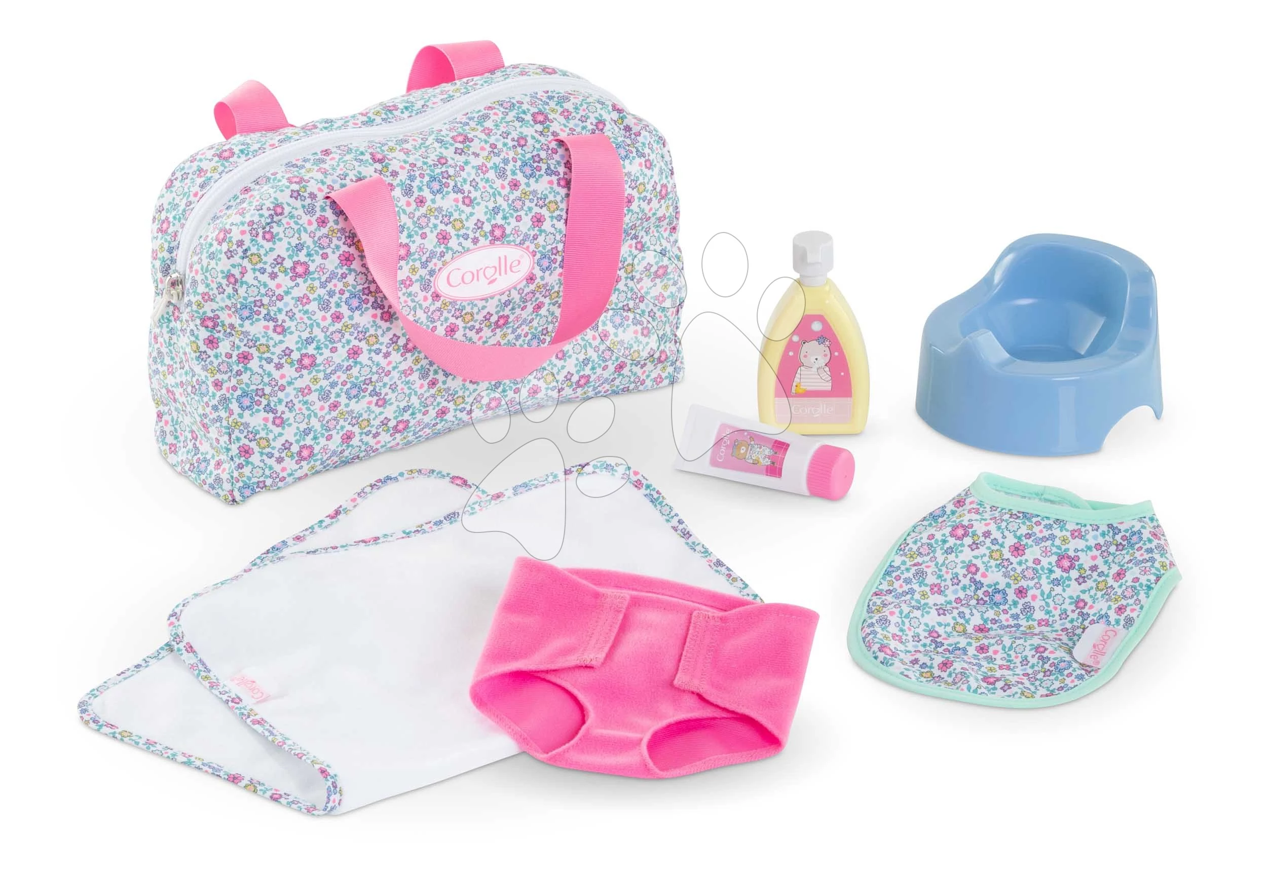 Pelenkázótáska játékbabának Flowered Changing Accessories Set Corolle 36 cm babának 7 kiegeszito 24 hó-tól CO141810