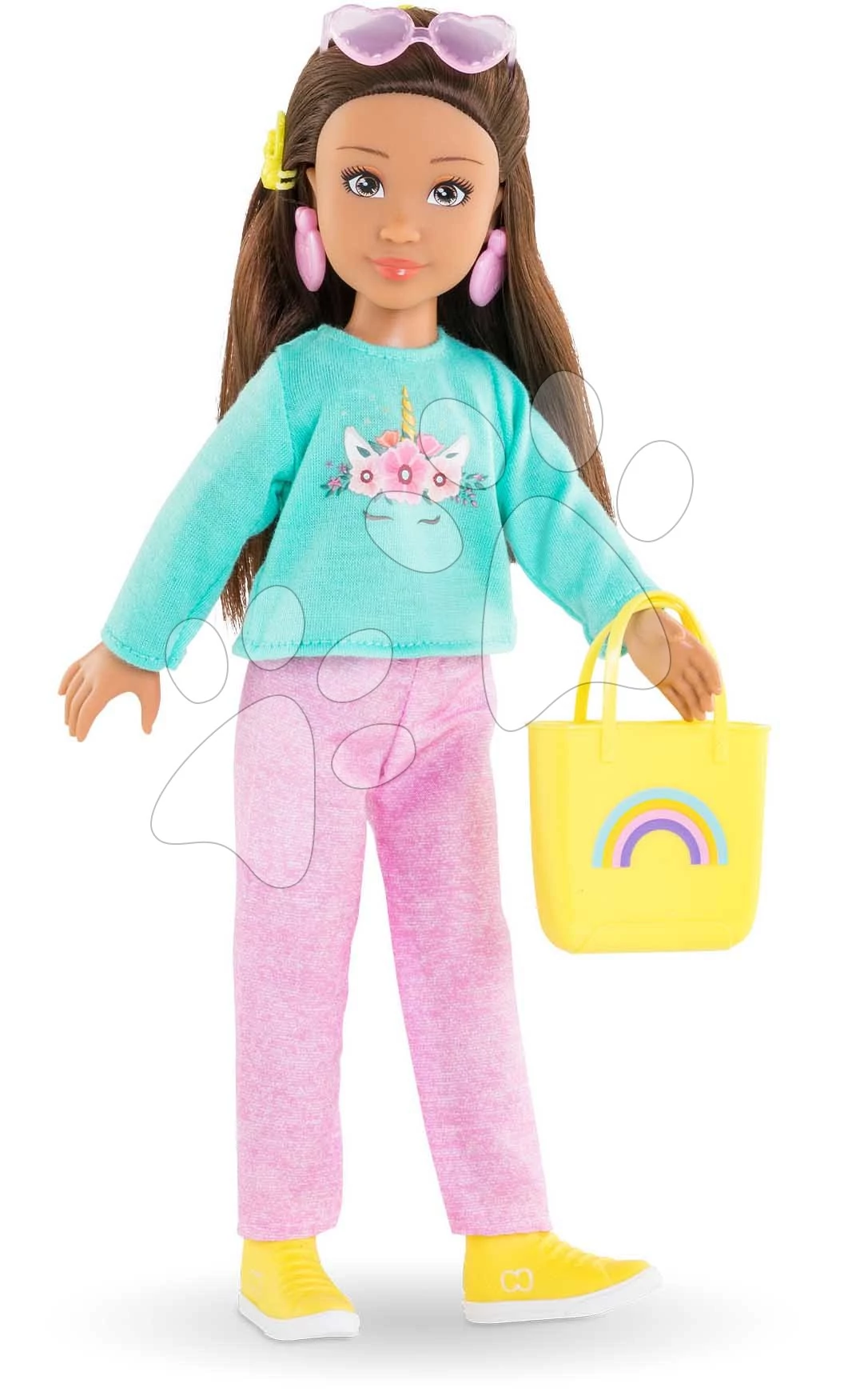 Játékbaba Luna Shopping Set Corolle Girls hosszú barna haj 28 cm 6 kiegészítő 4 évtől