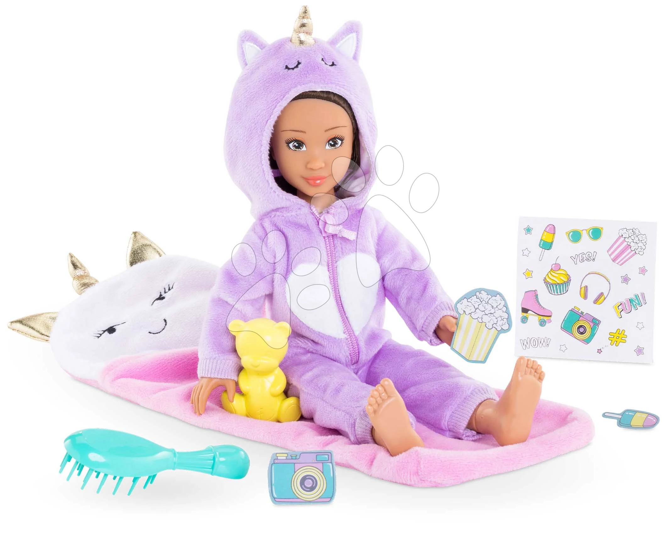 Játékbaba Luna Pyjama Party Set Corolle Girls hosszú barna haj 28 cm 7 kiegészítő 4 évtől