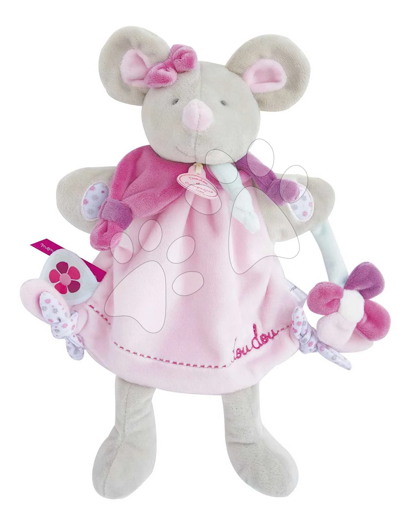 Plyšová myška na bábkové divadlo Mouse Hand Puppet Doudou et Compagnie ružová 28 cm od 0 mes DC3085