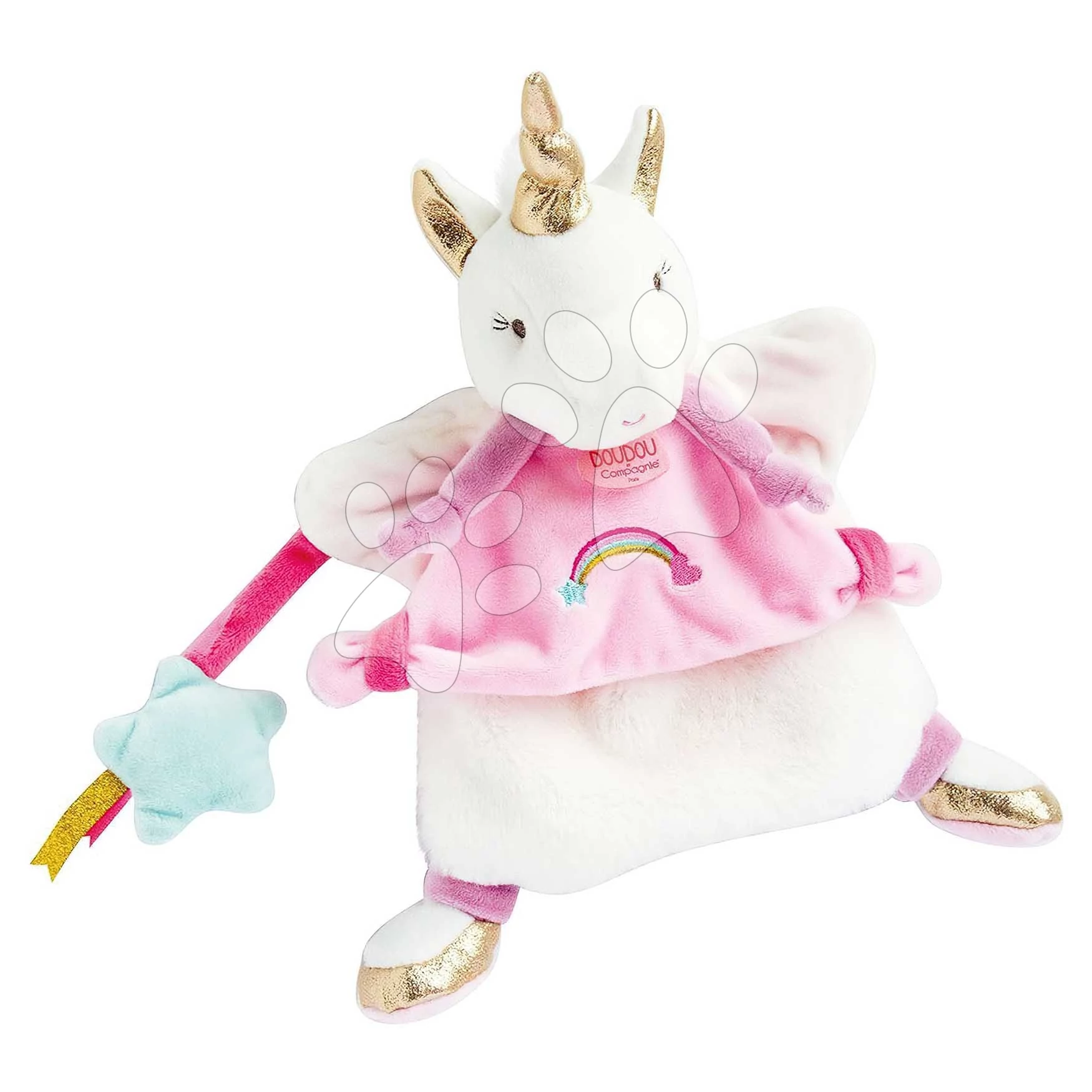 Plyšový jednorožec na bábkové divadlo Unicorn Hand Puppet Doudou et Compagnie ružový 28 cm od 0 mes DC3320