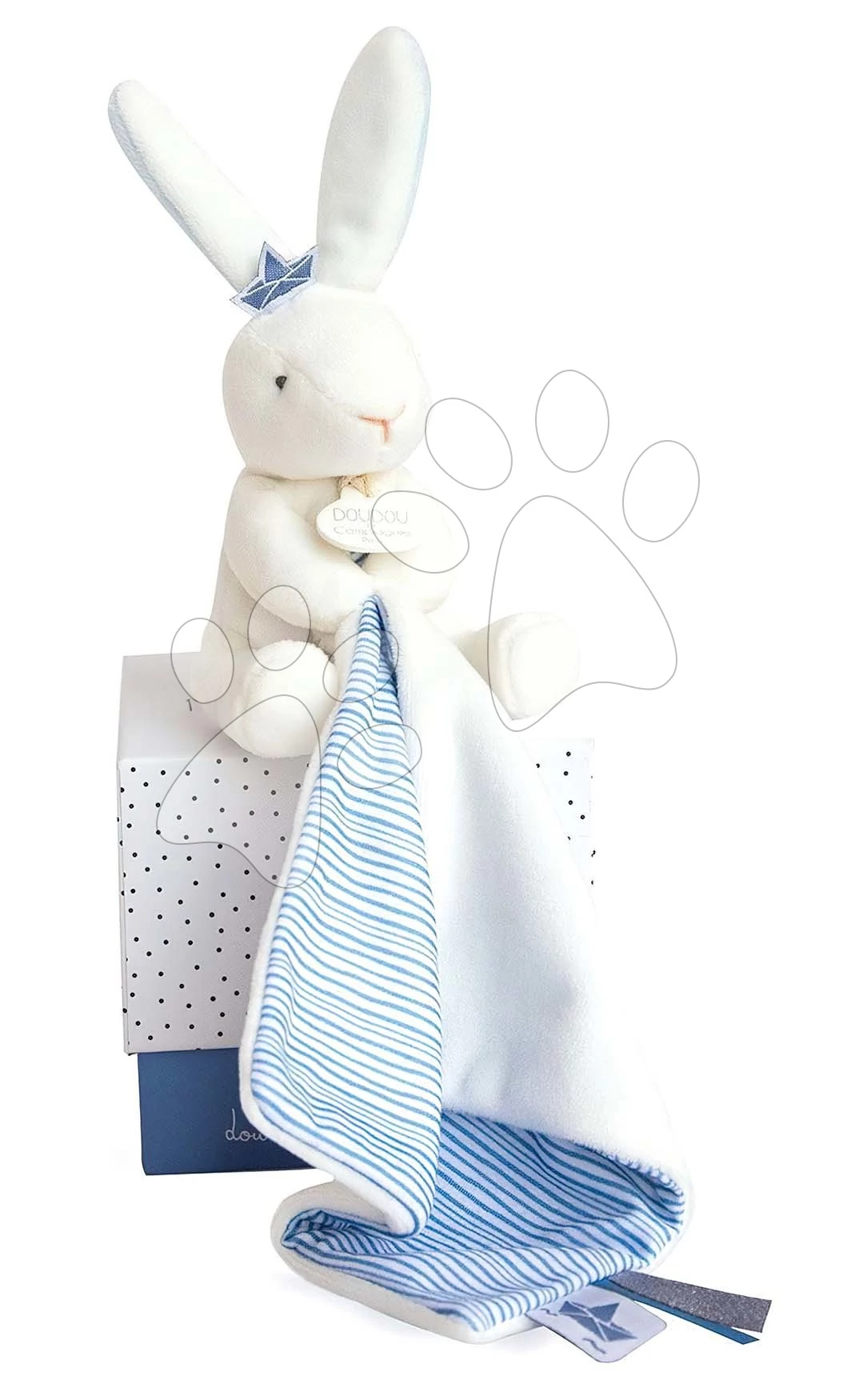 Plüss nyuszi dédelgetésre Bunny Sailor Perlidoudou Doudou et Compagnie kék 10 cm ajándékcsomagolásban 0 hó-tól DC3514