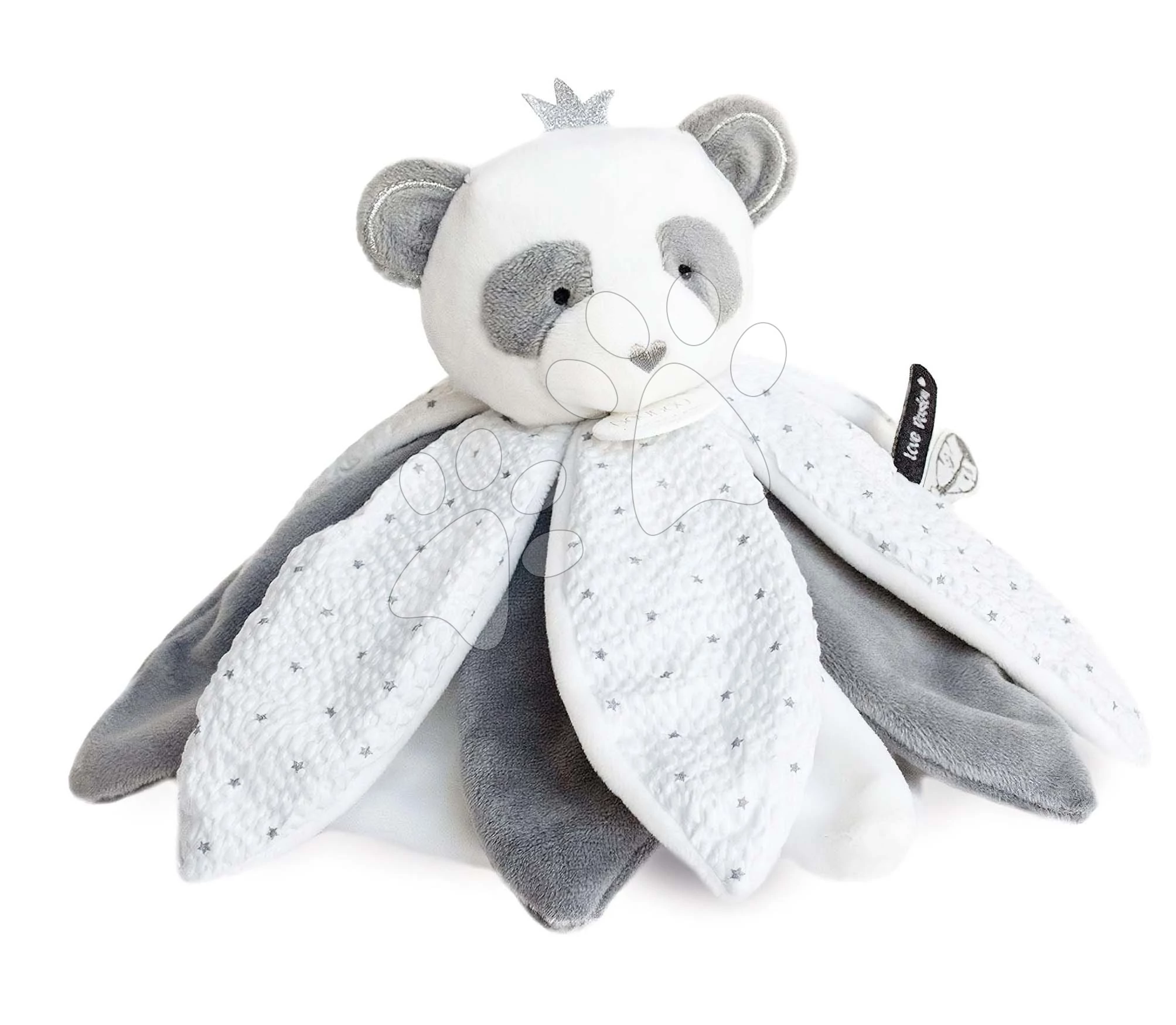Plüss panda dédelgetésre Attrape-Rêves Doudou et Compagnie szürke ajándékcsomagolásban 26 cm 0 hó-tól DC3548