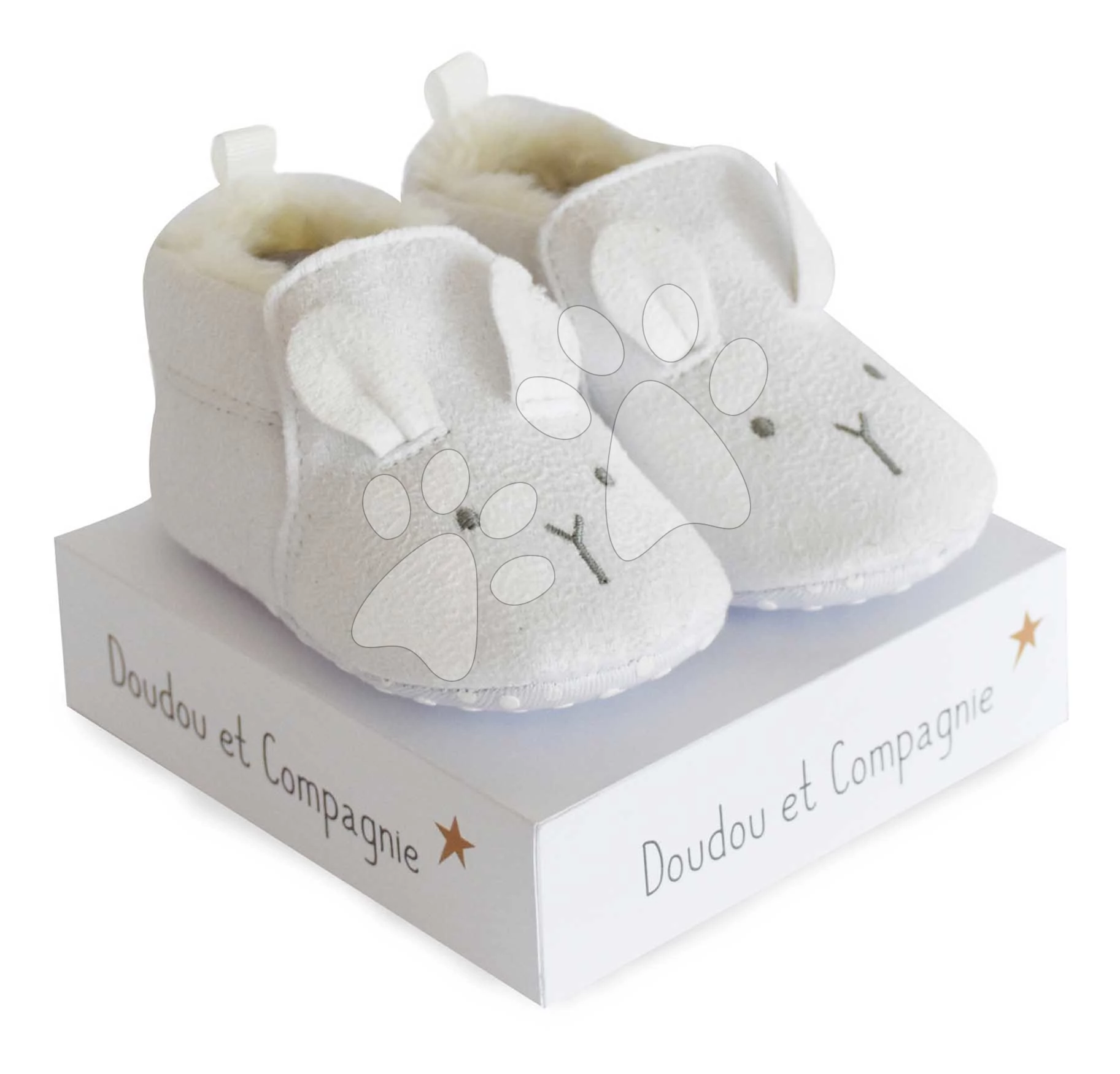 Prvé papučky pre bábätko Baby Socks White Doudou et Compagnie v darčekovom balení biele od 0-6 mes DC3707