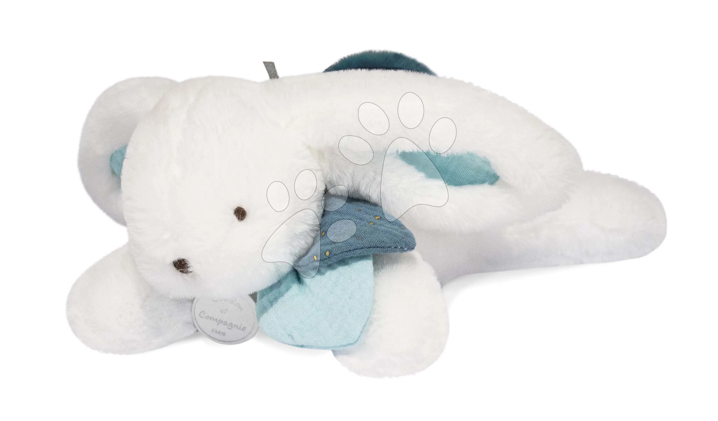 Plüss nyuszi Happy Pop Doudou et Compagnie fehér-kék 25 cm ajándékcsomagolásban pompommal 0 hó-tól DC3737