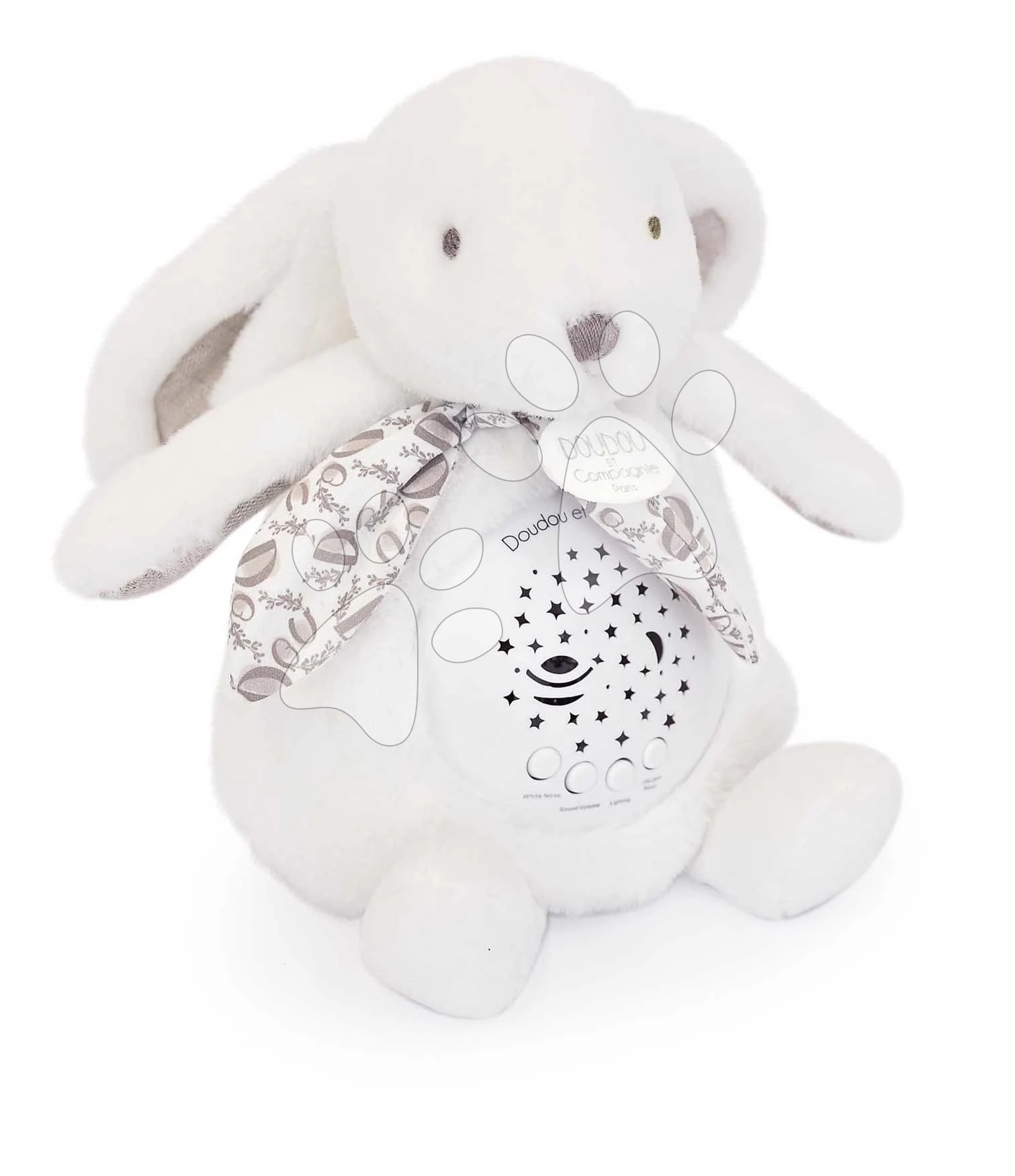 Plüss nyuszi Musical Night Light Star Projector White Doudou et Compagnie fénnyel zenével és fehér zajjal fehér 16 cm 0 hó-tól DC4202