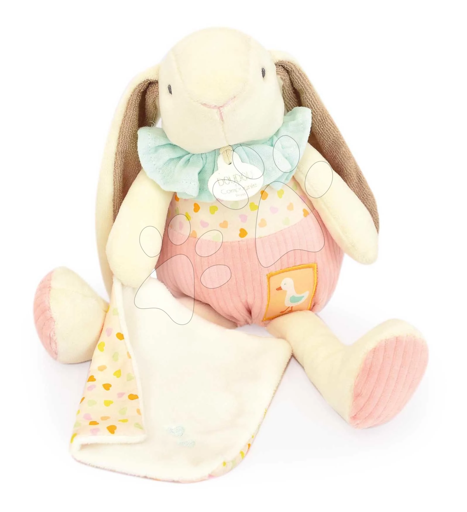 Plüss nyuszi kendővel dédelgetésre Lapin Ciboulette Doudou et Compagnie ajándékcsomagolásban 28 cm 0 hó-tól DC4208