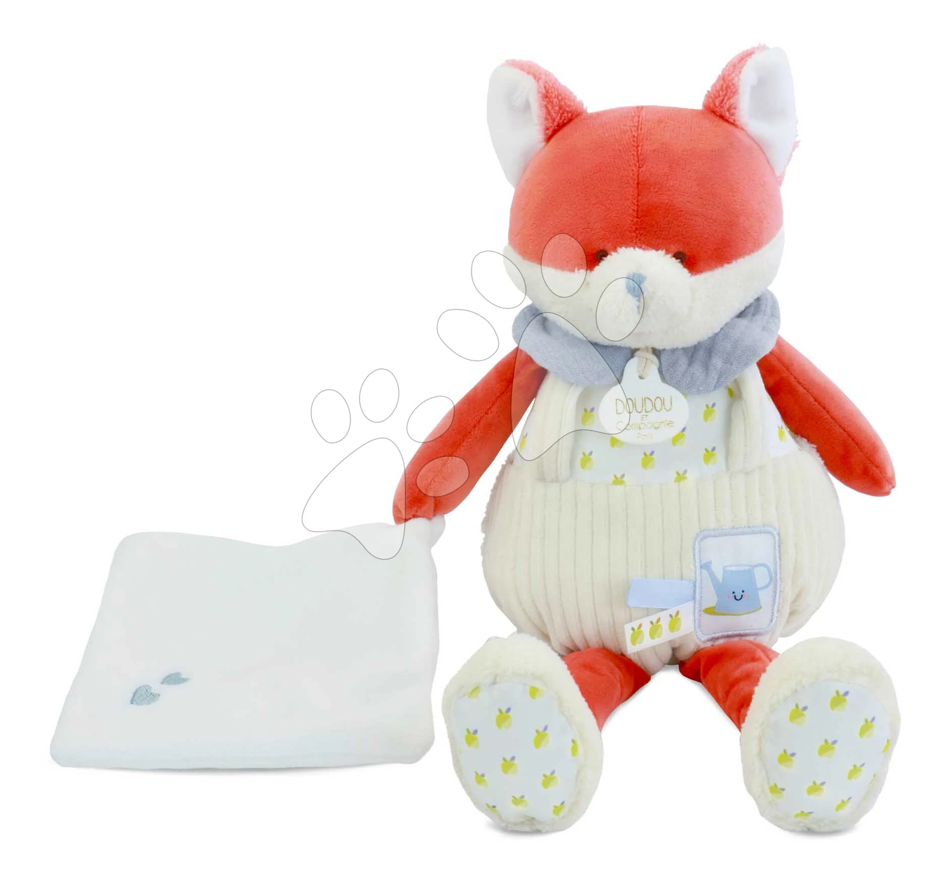 Plüss róka kendővel dédelgetésre Romarin the Fox In my Garden Pantin with a Comforter Doudou et Compagnie ajándékcsomagolásban 28 cm 0 hó-tól DC4328