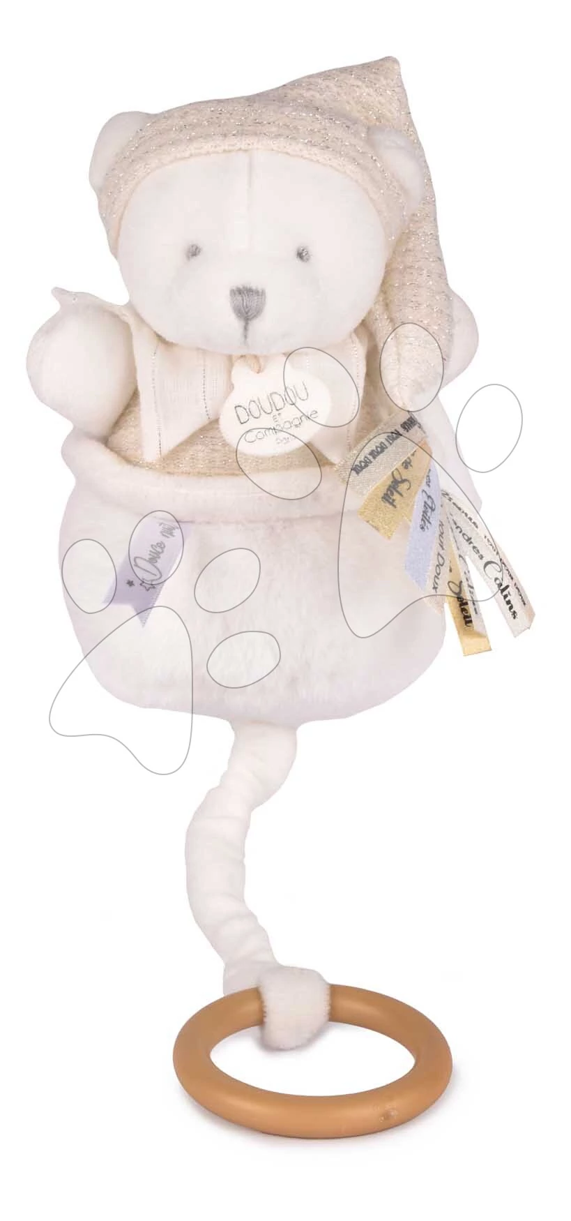 Plüss mackó dallammal Doudou 25 Ans Music Box White Doudou et Compagnie szülinapi kiadás fehér 20 cm 0 hó-tól DC4583
