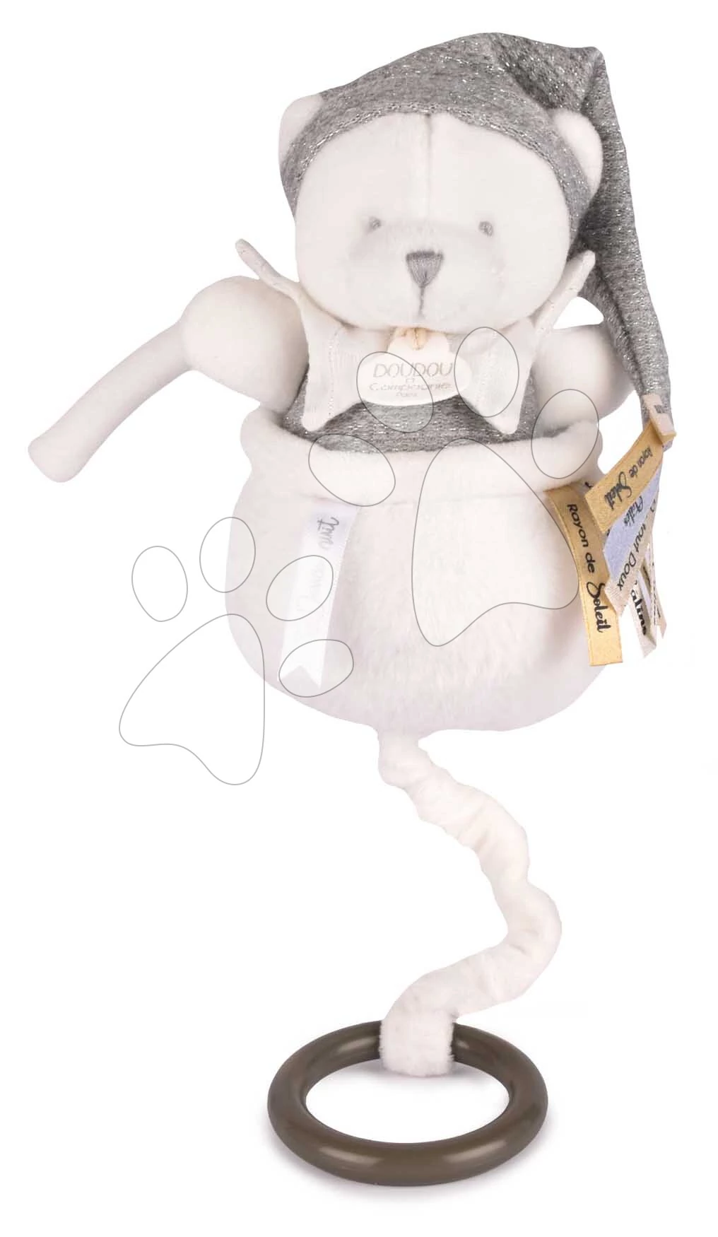 Plüss mackó dallammal Doudou 25 Ans Music Box Silver Doudou et Compagnie szülinapi kiadás ezüst 20 cm 0 hó-tól DC4584