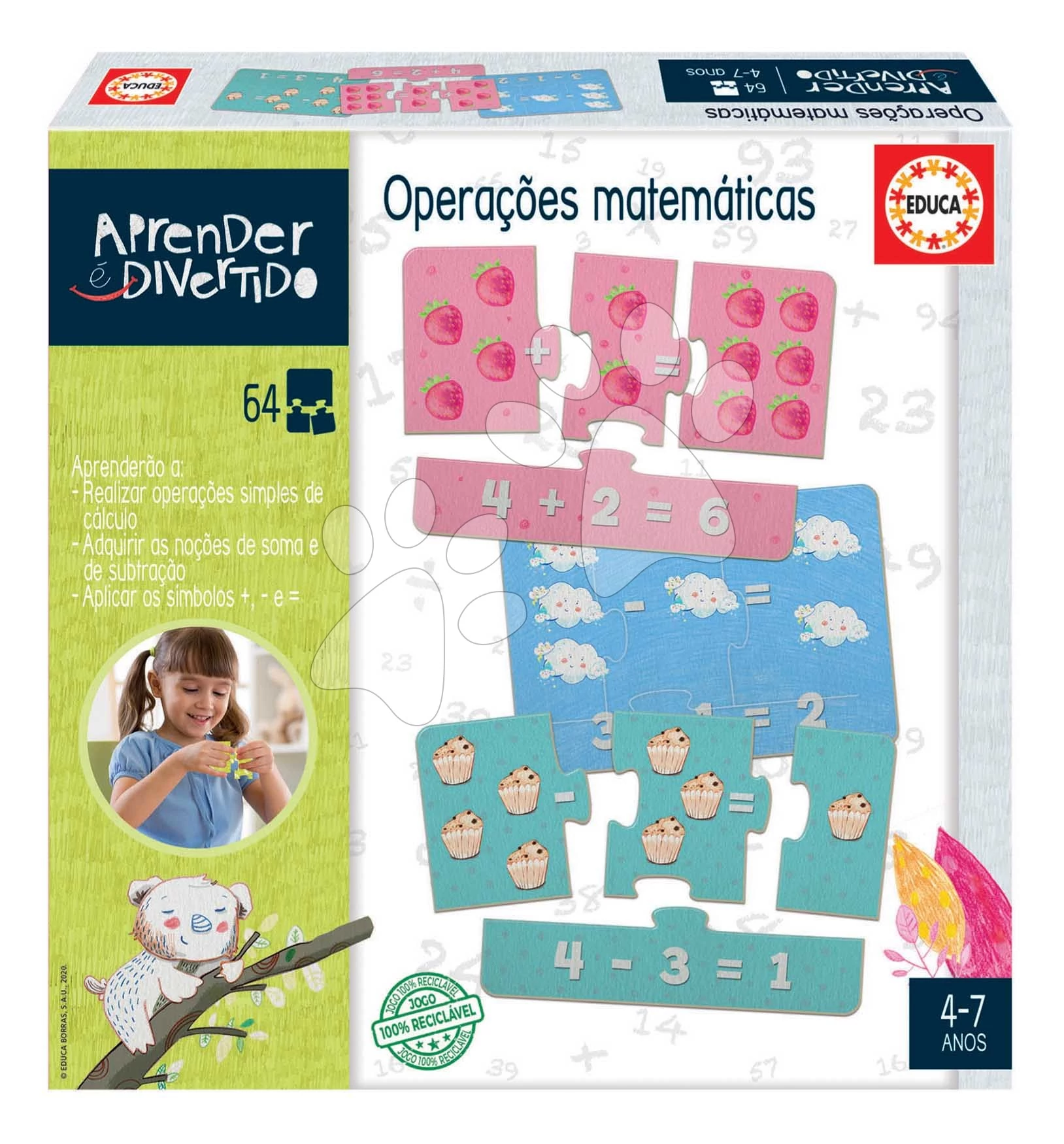 Oktatójáték matematikai műveletek Educa Képekkel tanulok számolni 64 darabos portugálul 4 évtől EDU18726