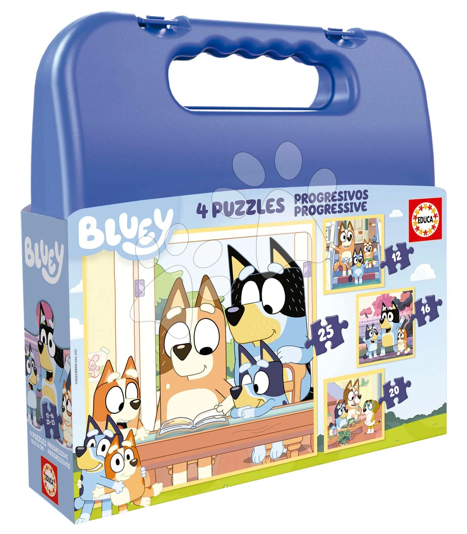 Puzzle Bluey Progressive Educa 12-16-20-25 darabos kofferben 3 évtől EDU19830