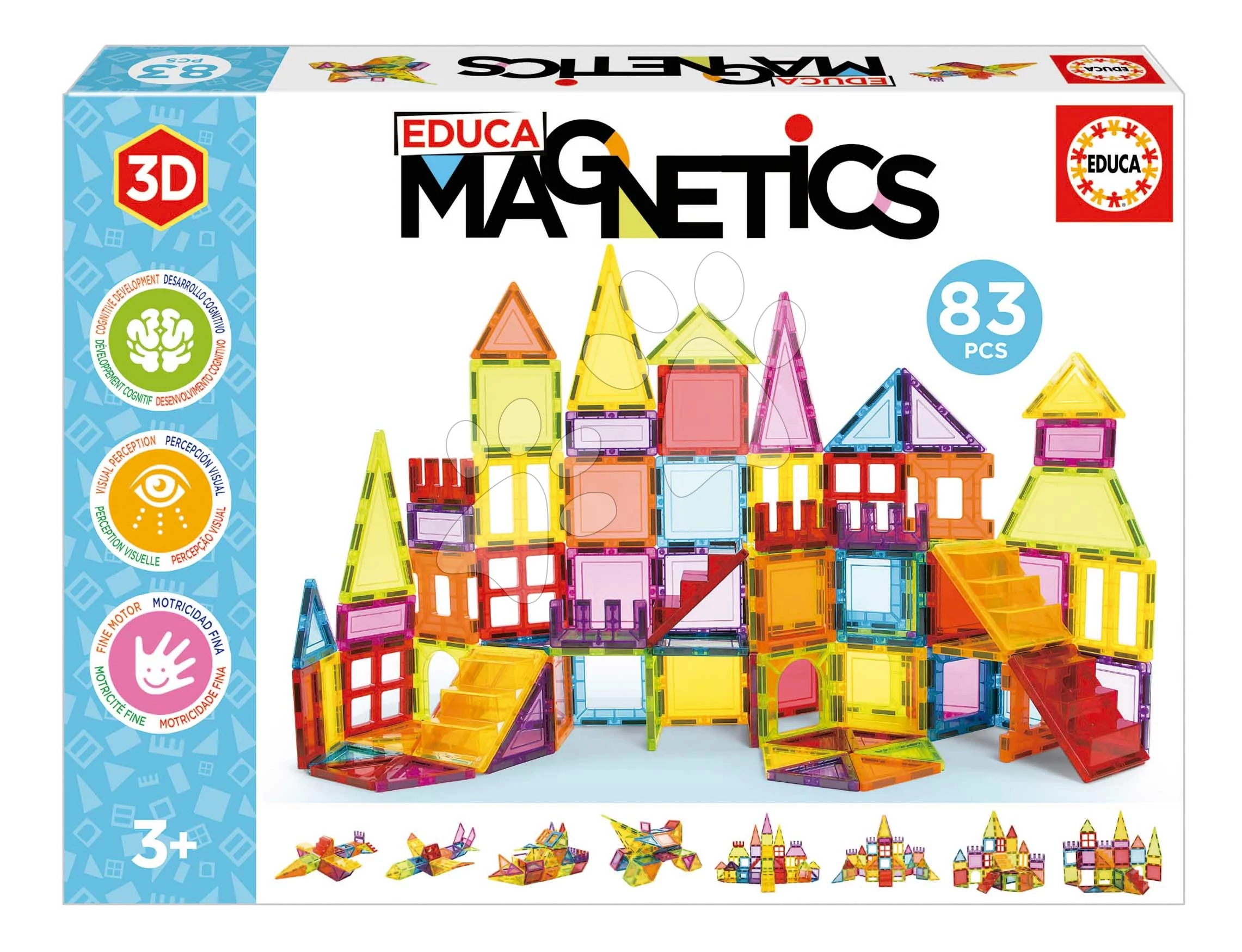 Építőjáték 3D mágneses extra nagy Magnetics Building Tiles Educa 83 színes elem 3 évtől EDU20025