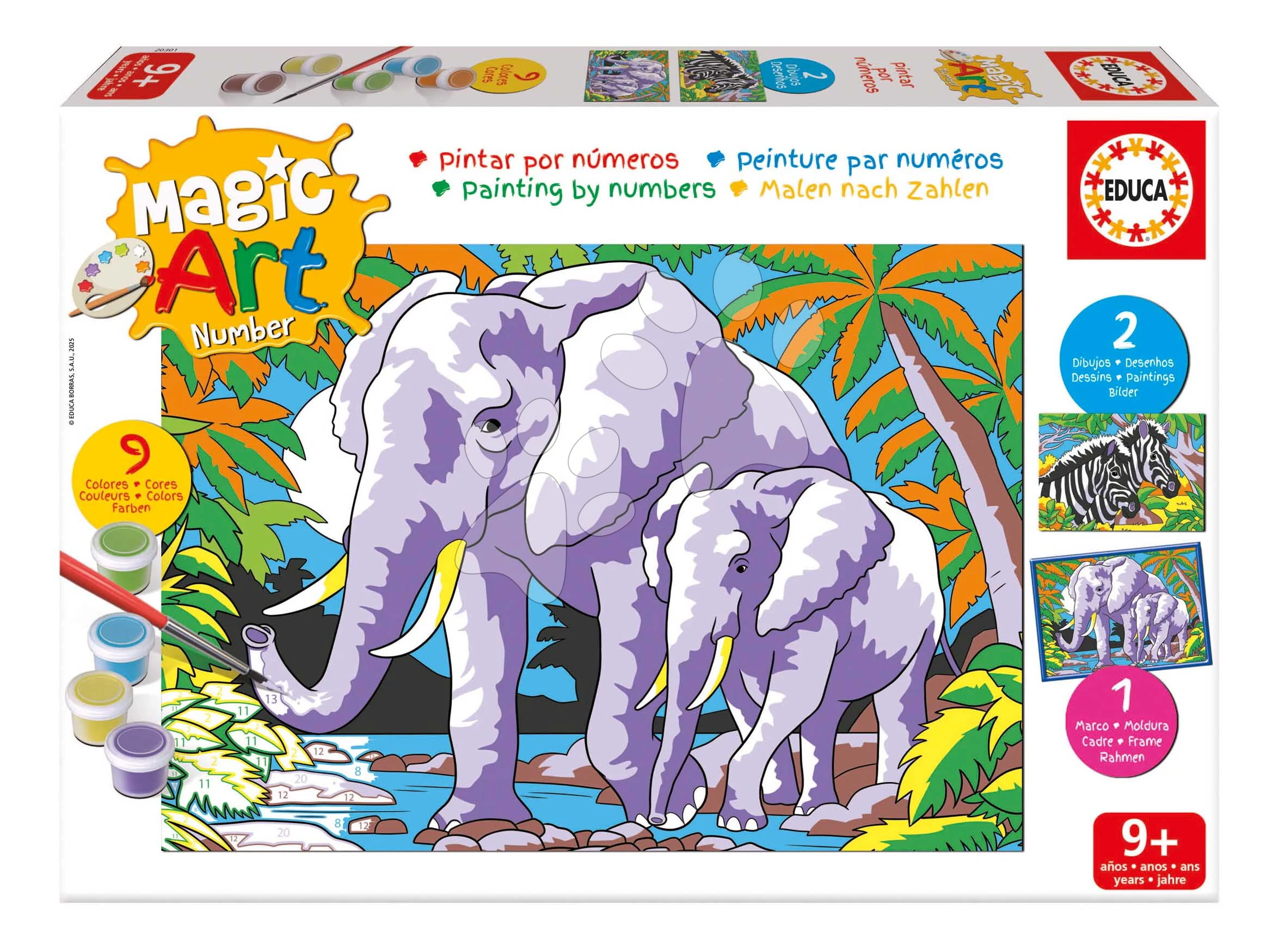 Festés számok szerint Vadállatok Magic Art Number Wild Animals Educa 2 kép kerettel és 9 szín ecsettel és palettával 9 évtől