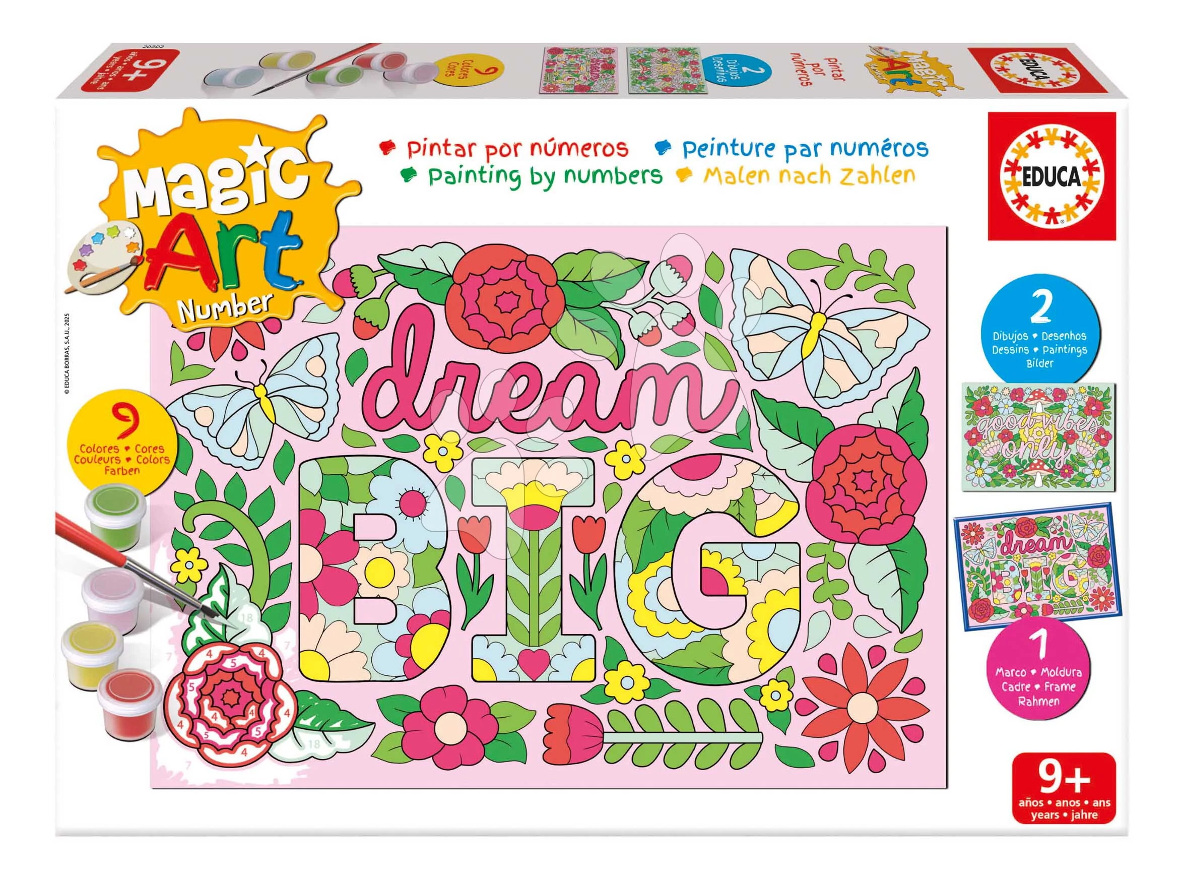 Festés számok szerint Virágok Magic Art Number Flowers Educa 2 kép kerettel és 9 szín ecsettel és palettával 9 évtől