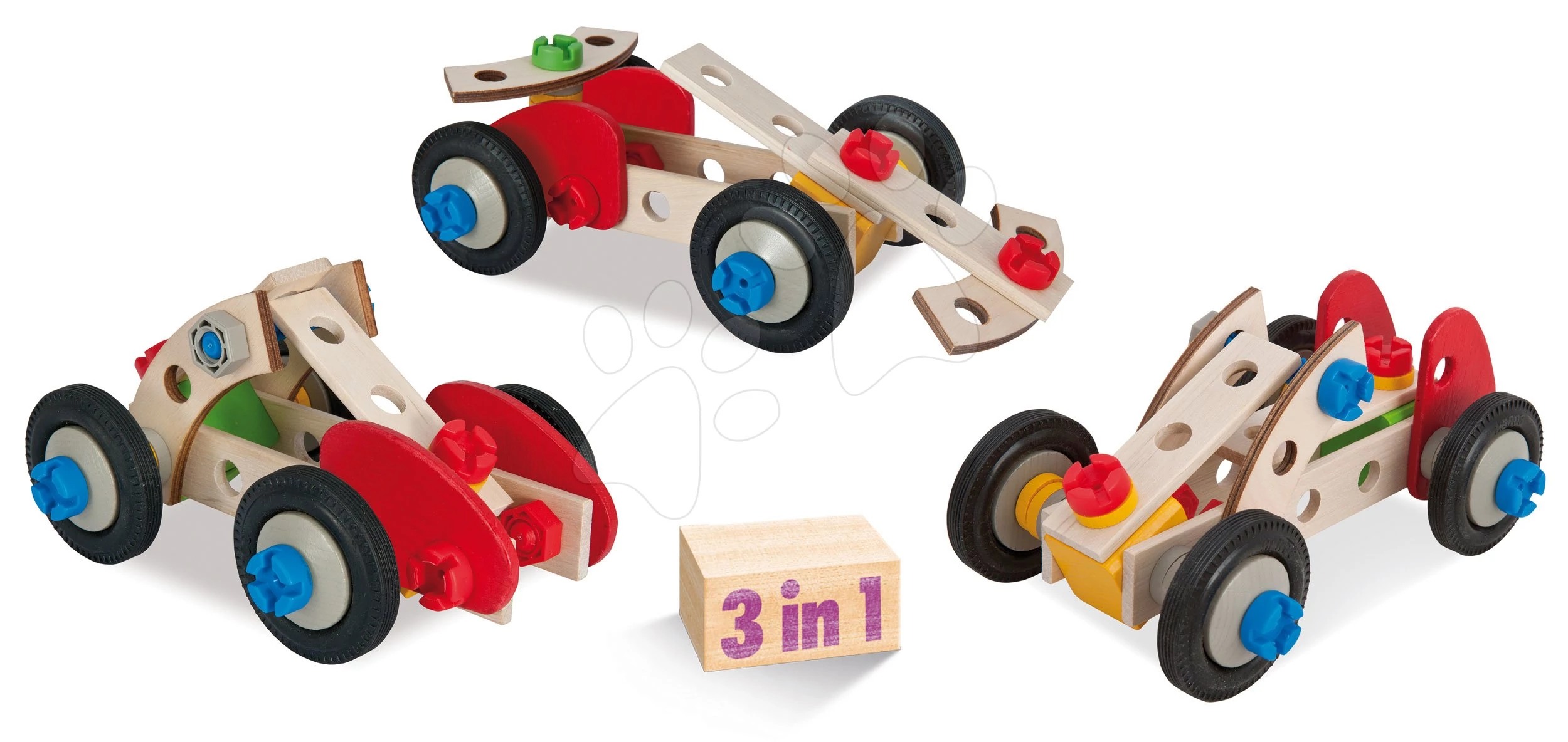 Fa építőjáték sportkocsik Constructor Racer Eichhorn 3 modell (minibuggy, forma 1, versenyautó) 50 darabos 3 évtől