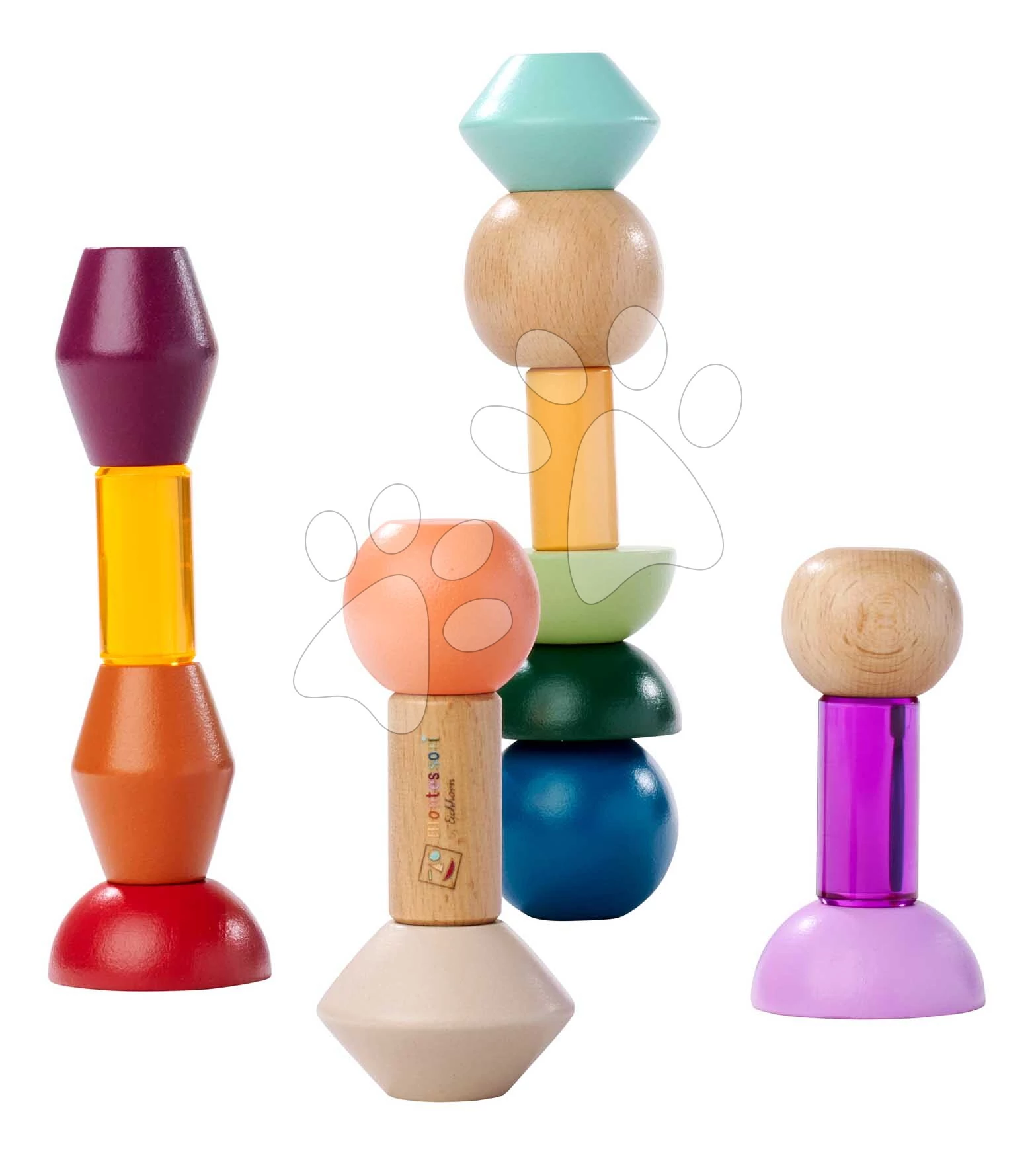 Fa egymásra pakolható kockák Montessori Staple Beads Eichhorn 16 színes elem 3 évtől EH6051