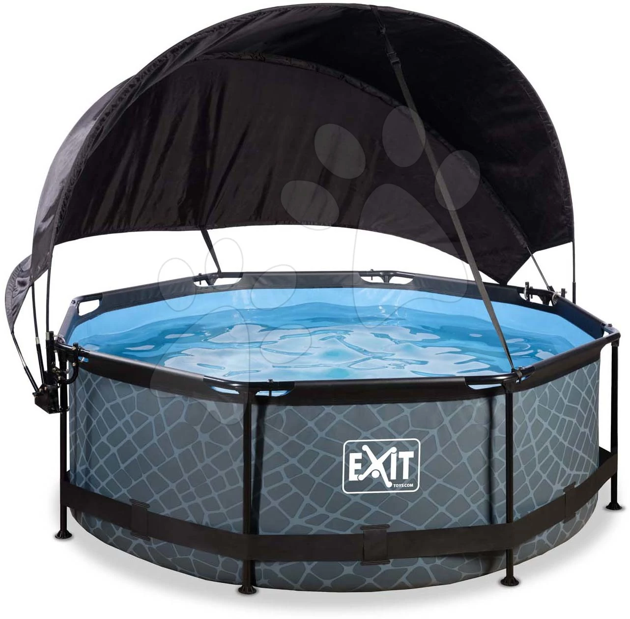 Medence napellenzővel és szivattyúval Stone pool Exit Toys kerek acél medencekeret 244*76 cm szürke 6 évtől