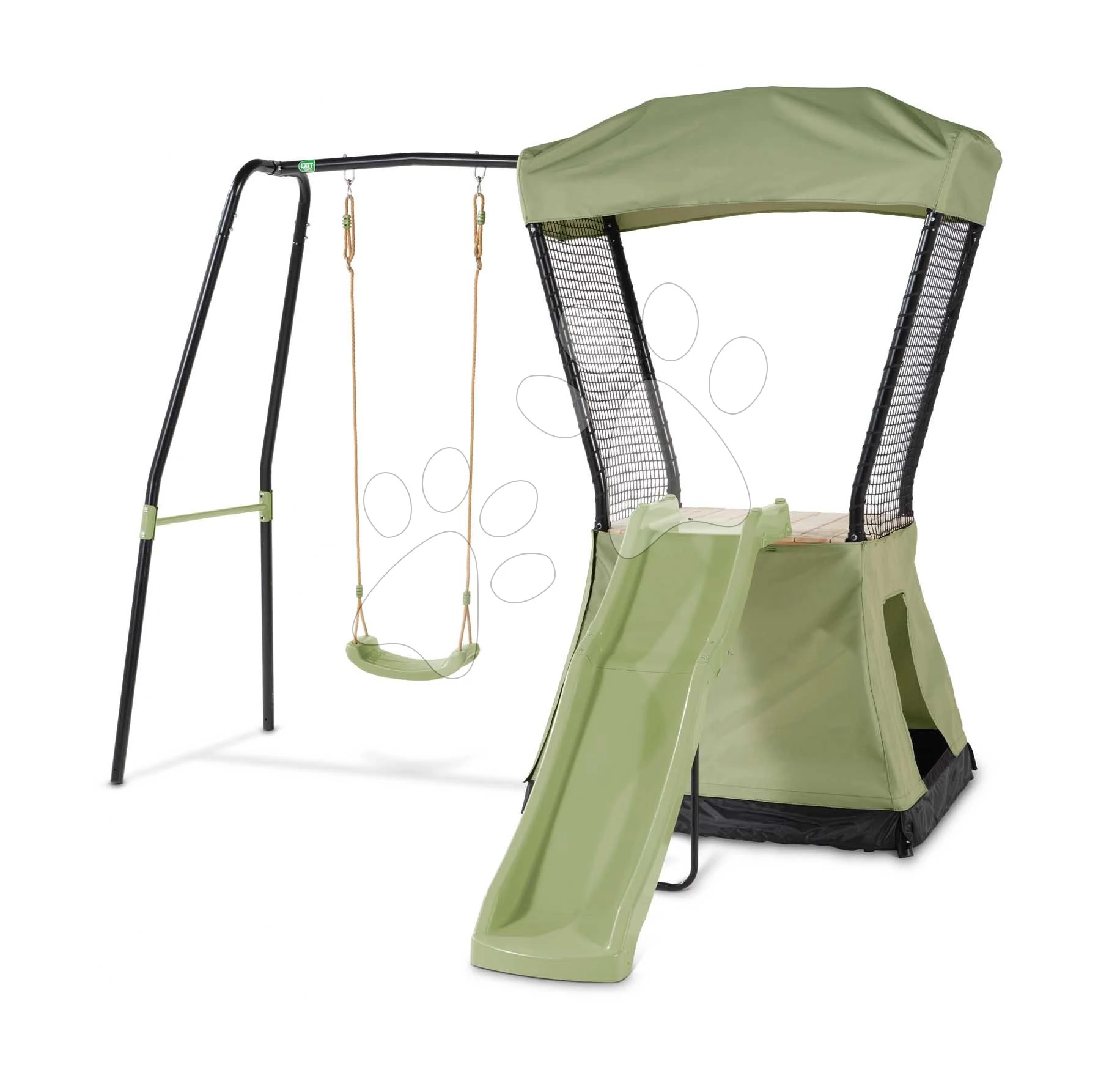 Többfunkciós játszótorony hintával Ivy play tower swing Exit Toys búvóhellyel homokozóval és csúszdával fémszerkezettel 3 évtől ET53201000