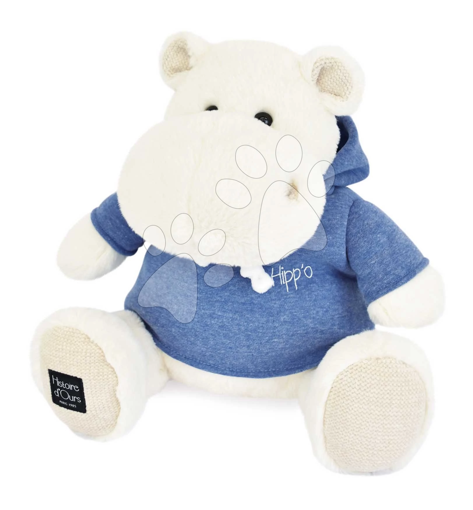 Plyšový hrošík L'Hippo Histoire d’ Ours biely s modrou mikinou 45 cm od 0 mes HO3255