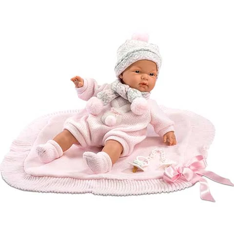 Újszülött lány baba takaróval és cumival 38cm