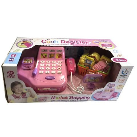 Rózsaszín elektronikus pénztárgép kiegészítőkkel