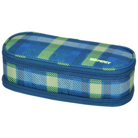 Spirit: Kék-zöld kockás ovális tolltartó 23x10cm