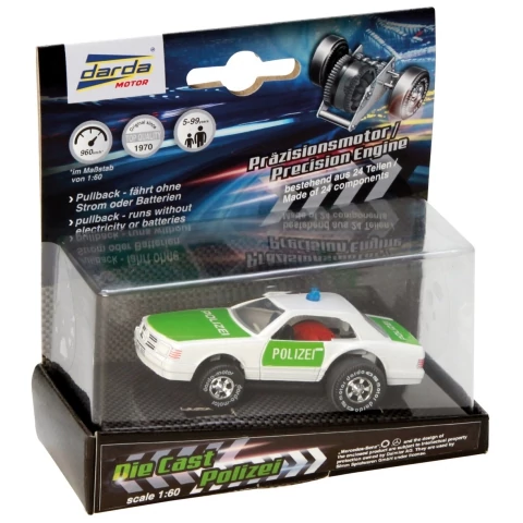 Darda: Rendőrségi Mercedes-Benz pályaautó hátrahúzható motorral 1/60