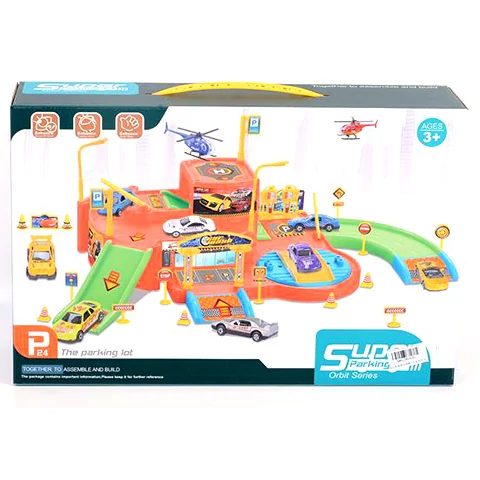 Parkolóház helikopterrel és két kisautóval