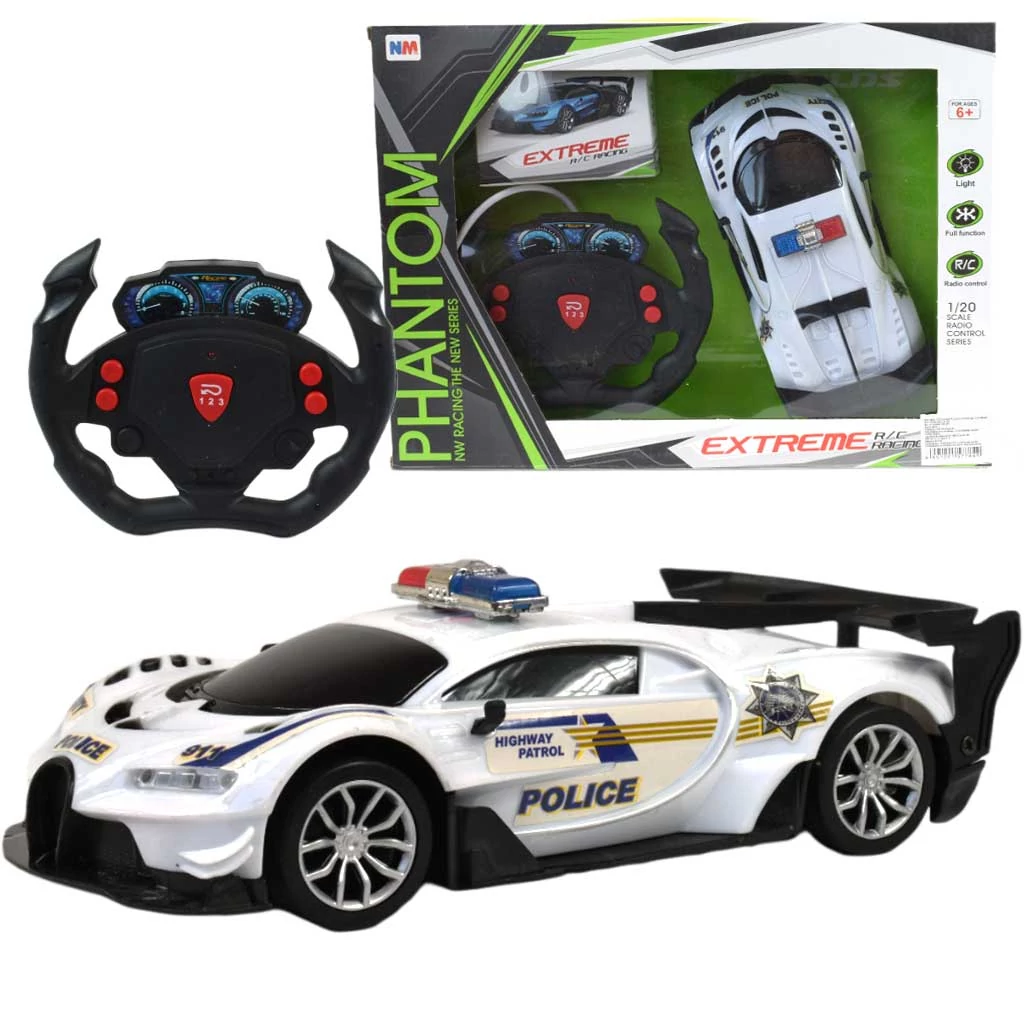 RC Távirányítós rendőr sportautó fénnyel kétféle változatban 1/20-as méretarány 20cm