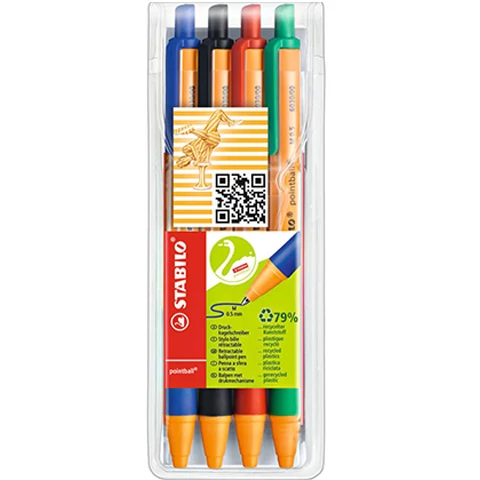 Stabilo: Pointball 0,5mm-es nyomógombos különböző színű golyóstoll 4db-os készlet