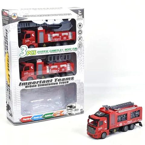 Hátrahúzós tűzoltósági teherautó szett 3db-os