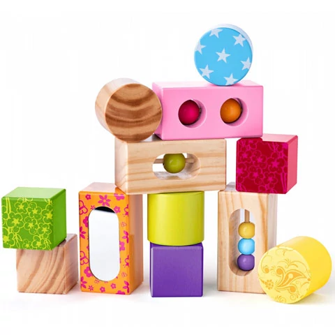 Niny fa építőkockák golyókkal és tükörrel 12db-os szett - Woodyland
