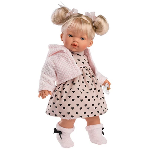 Llorens: Roberta 33cm-es síró baba szívecskés ruhában