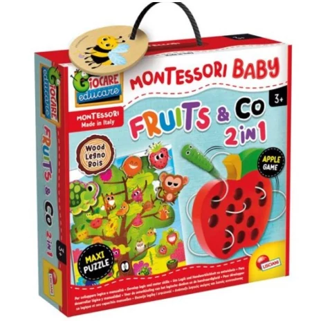 Montessori Baby: 2 az 1-ben fűzögetős fajáték és formaillesztő puzzle